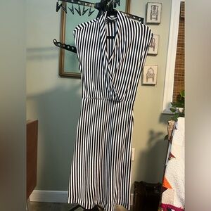 Saturday Sunday Anthropologie Blue White Stripe Wide Shoulder Knee Length Dress
